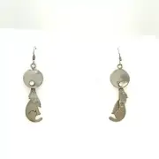 Vintage Sterling Signed 925 Coyote Wolf Dog Howling Moon Movable Dangle Earrings