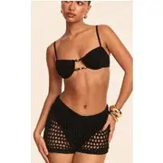 Black Mini Crochet Beach Shorts, Black