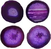 Crystal Cup Mats for Drinks Agate Geode Coaster Set of 4 with Rubber Bumpers 3-4'' Purple Sliced Cup Coaster for Family Bar Party Home Decoration Gift