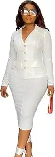 [HEYDHSDC] Fashion Business Suit African Clothing 2 Piece Set Solid Color Long Sleeve Top Stretch Skirts Matching Women Outfits Office Lady