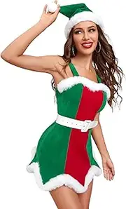 [JMwapar] Sexy Santa Claus Costume For Women Christmas Outfits Velvet Dress Adult Mrs. Claus Christmas Costume Cosplay