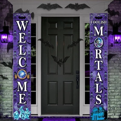Haunted House Halloween Decorations, 71'' x 12'' Welcome Foolish purple