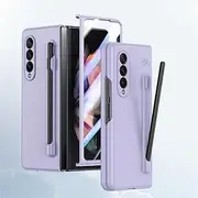 [HOULEE] for Samsung Galaxy Z Fold 4 Case with S Pen and Screen Protector Skin Friendly Z Fold 4 Phone Case with S Pen Holder Full Protective PC Wireless Charging Case for Galaxy Z Fold 4 - Purpel