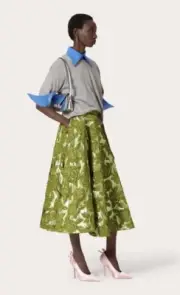 Valentino Rose moiré brocade midi skirt Green- With Tags- RRP$8,500 AUD