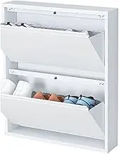 Wall Mounted Slim Metal Shoe Cabinet for Entryway Easy Installation and No Assembly Required Thin Flip Down Shoe Rack Storage nizer in White Color