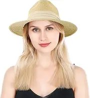 [Lanzom] Sun Hats for Women Wide Brim Packable Raffia Straw Hat Summer Fedora Beach Hat