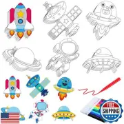 Gemscream 30 Pcs Outer Space Crafts for Kids Color Your Own Space Magnets DIY