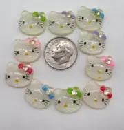 Hello Kitty Glitter Face Flat Back Resin 10 Pieces Scrapbooking Or DIY Crafts