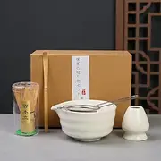 YSHIGUING 5PCS Matcha Set,Matcha Bowl with Spout,Matcha Whisk, Ceramic Whisk Holder,Bamboo Matcha Scoop and Stainless Sifter,Perfect Matcha Set for Matcha Tea Ceremony (White)