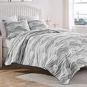 Greenland Home Coastal Paradise Reversible Matelasse Coverlet Set, 2-Piece Twin/XL, Dover Harbor Gray