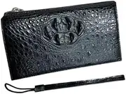 [CBLdF] Authentic Exotic Crocodile Skin Men's Small ZIP Clutch Purse Card Case Genuine Real Alligator Leather Male Wristlets Pouch Bag, Black, 21.5cm(Length) x 12cm(Height) x 4.5cm(Deep)