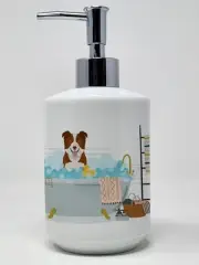 Red and White Border Collie Ceramic Soap Dispenser Hand Soap Dispenser Pump