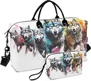 [YXYZRMY] Travel Duffel Bag Herd Wolfs Colorful White Gym Bag Sports Tote Bag with Multiple Interior Pockets Shoulder Weekender Bag for Women Men with Toiletry Bag 20.5”x 7.9”x 13.8, Multi-Colored, one