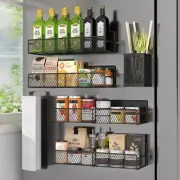 Magnetic Spice Rack for Refrigerator, 6 Pack Metal Magnetic Shelf Black, Move...