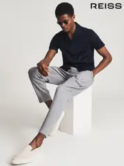 Reiss Blue Caspa Mercerised Cotton Cuban Collar Jersey 100% Cotton Shirt (M21041) | $130