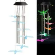 Color-Changing LED Solar Powered Dragonfly Wind Chime Lights Yard Garden Decor
