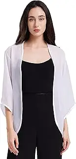 [TiaoBug] Women Shrug Chiffon Cardigans Open Front Sheer 3/4 Sleeve Bolero for Evening Dressy