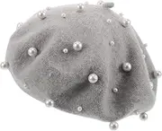 [BESTYASH] Fashionable Women's French Beret Plush Imitation Wool Hat Cozy Accessory Vintage Style Light Grey