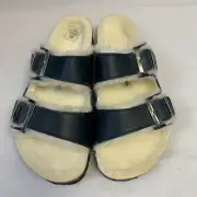 Birkenstock New with Box Arizona Shearling Navy Waxy Leather Narrow Select Size