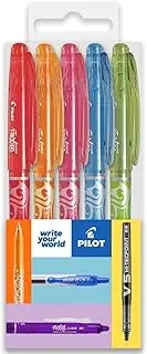 Pilot Frixion Heat/Friction Erasable Rollerball Pen FR7 - Medium Line 0.7mm Tip Nib - Bright Pillow Pack of 5 - Red, Orange, Pink, Light Blue & Lime Green