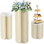3 Pcs Cylinder Pedestal Stand Elegant White Cardboard Cylinder Stands Foldable Reusable Wedding Dessert Cake Stand with Acrylic Lid for Anniversary Christmas Displays 11/15/19 in Dia.