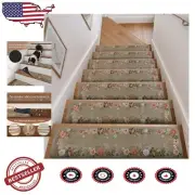 15PCS Non-Slip Floral Stair Mats - Easy Install Stair Runners for Kids & Pets