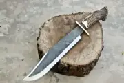 Hand Forged Carbon Steel Bowie Knife With Brass Guard and Stag Handle