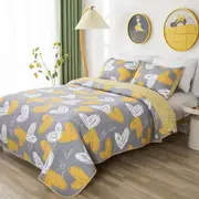 Love Hearts 100% Cotton Lightly Quilted Reversible Coverlet Set