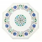 12" Marble Side Table Semi Precious Stones Work Handmade Inlay Decor