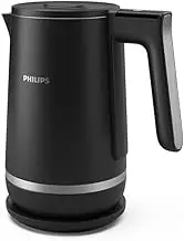 Philips Series 7000 Double Walled Kettle - Family-sized 1.7L Capacity, Stainless Steel, 6 temperature settings, Keep warm function, Fast Boil feature, Safe-to-touch exterior, Black (HD9396/90)