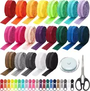 63 Yards 21 Colors 5 Nylon Coil Zippers with Pull 126P Scissor Ruler Assorted