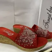 Onex Joline Red/Silver Studded Slide Wedge Sandal Women's US 11