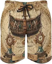 [RKJVB] Mens Swim Trunks with Mesh Lining Antique Treasure Map Beach Shorts Quick Dry Drawstring Board Shorts with Pocket