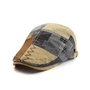 Collrown Men Berets Retro Patchwork Plaid hat Men's Flat Cap England Newsboy Cap Classic Peaked Painter Caps for Spring