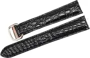 [GGZONE] RHAIYAN Watch Accessories Crocodile Leather Watch Band with Stainless Steel Folding Buckle Compatible with Cartier Tank Solo Series Strap Specific (Color : Black, Size : 22MM_Silver Buckle)