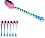 Berglander Titanium Colorful Plated Multicolor Long Handle Latte Spoon - 18/0 Stainless Steel Ice Cream and Cocktail Stirring Spoons - Rainbow Color Soda Spoon, Pack of 6