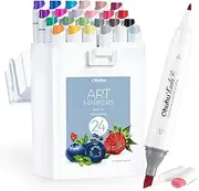 Alcohol Based Markers Slim Chisel and Fine Double Tipped Art Marker Set for Artists Adults Coloring Professional Designers - 24 Basic Colors - Kaala Series of Ohuhu Markers