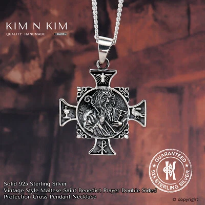 Maltese Saint Benedict Prayer Cross Pendant✔️925 Sterling Silver ✔️Quality