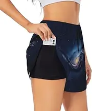 [GaxfjRu] Universe Milky Way Galaxy Print Women's Running Shorts High Waisted Running Shorts Pocket Sporty Gym Elastic Short