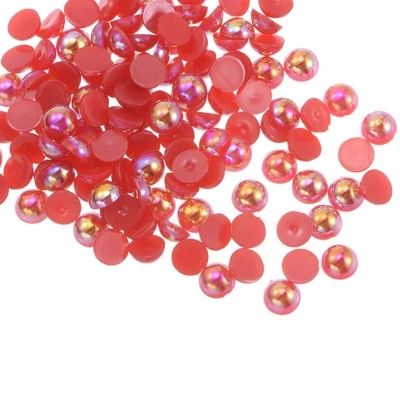 720pcs ABS Half Pearl Beads 6mm Flat Back Imitation Pearl Colorful Red
