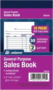 General Purpose Sales Book 2-Part, Carbonless, White/Canary, 50 per Book,10 Pack