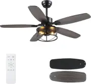 Farmhouse Ceiling Fan with Light and Remote 52" Rustic Flush Mount Ceiling Fans