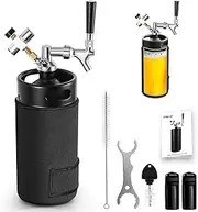 Dbgogo 128 OZ Mini Keg Growler Beer Tap System with Keg Sleeve, 0-60 PSI Keg CO2 Regulator Stainless Core Draft Beer Faucet Self-Closing Spring Brew Hose Kegerator Craft Carbonation Dispenser