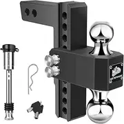 METOWARE Adjustable Trailer Hitch - Aluminum Tow Hitch Fits 2-Inch Receiver - Heavy Duty Drop Hitch with 8-Inch Drop/Rise for Truck (12,500 LBS GTW), Double Stainless Steel Locks & Hitch Pin (Black)