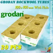 20 Pcs Grodan Rockwool Hydroponics Propagation Clone Cube 100 x 100mm With Hole