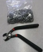 Hog ring pliers and bag of hog rings for auto upholstery install seat covers