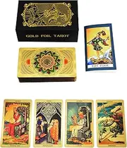 78 Piece Gold Foil Tarot Deck, Gold Cards with 36 Page Guide Book, PVC, Waterproof & Anti-Wrinkle,Gold Foil Tarot Cards Deck for Beginners Waterproof and Durable (Golden Lotus, Gold)