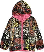 [GuoChe] Sherpa Lined Toddler Hoodie Grunge Ethnic Retro Black Toddler Girl Winter Coat Peach Girls Fleece Zip Up Jacket