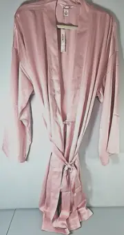 Victoria's Secret Women's Satin Short Robe Pink Size XL Inside Outside Ties NWT