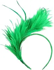 Feather Headband Vintage Colorful Burlesque Headpiece Flapper Ostrich Feather Fancy Headband Flapper Headpiece Woman Hair Accessories White Feather Headband (Color : Green, Size : Size fits All)